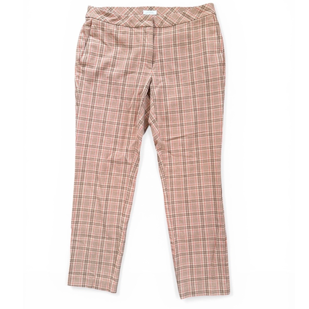 J. Jill Plaid Trousers Women 8 Tan Orange Premium Bi-Stretch Excellent Slim Leg